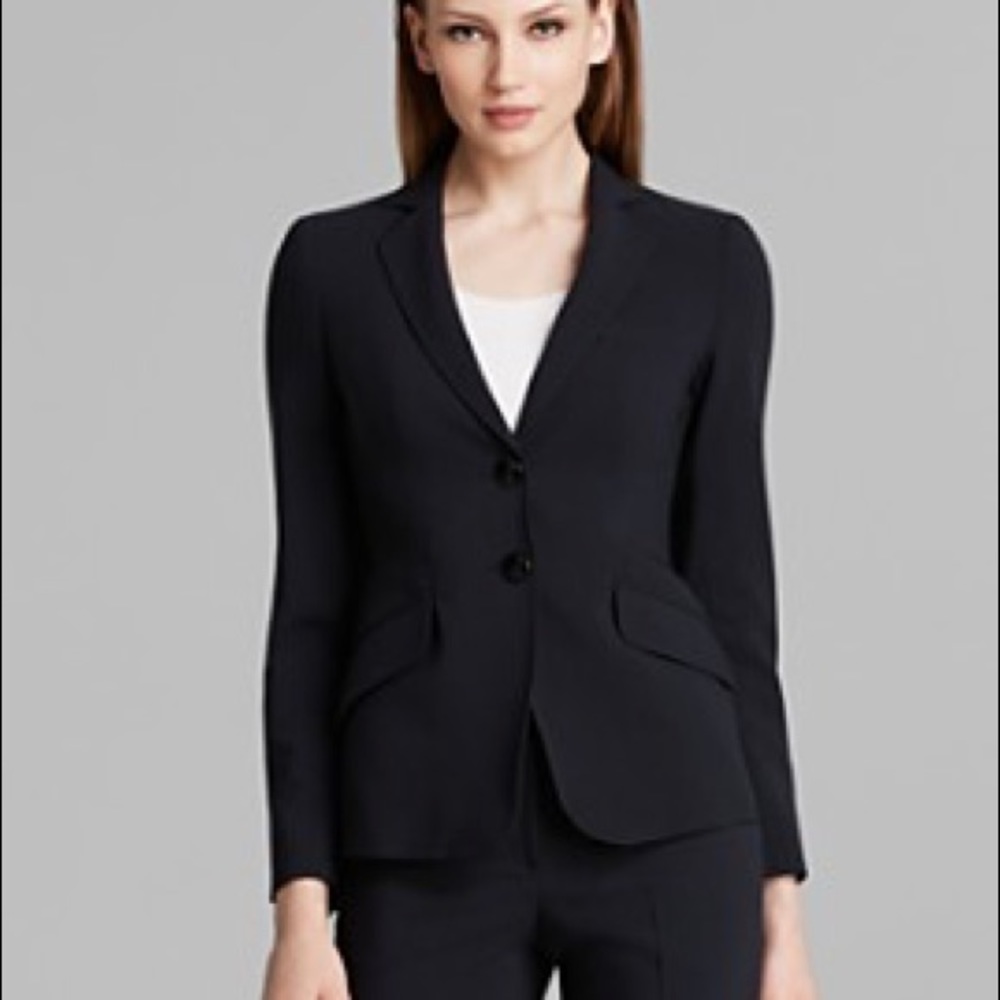 Armani Collezioni Black Virgin Wool Blend Tailored Blazer Jacket Size 12